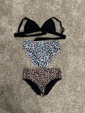 Leopard Print Bikini Bottoms Trio - Black, Multicolor & Classic Leopard